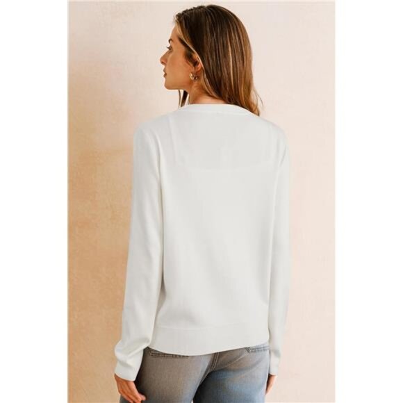 Women's Wool Blended Cardigan Sweaters Lightweight White - Picture 5 of 6